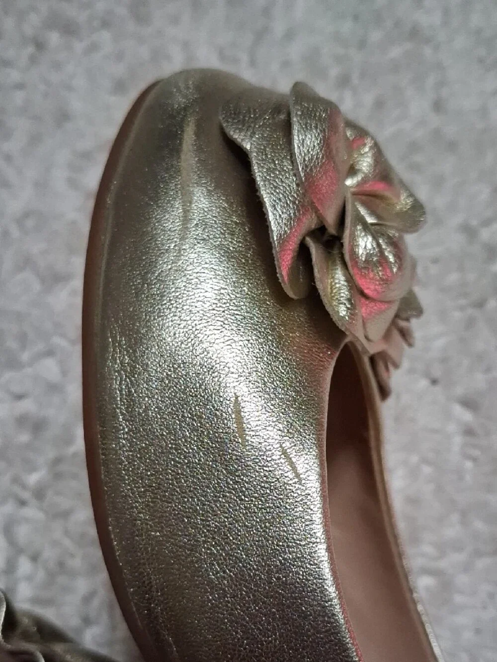Tory Burch Metallic Gold Floral Leather Ballet Flats